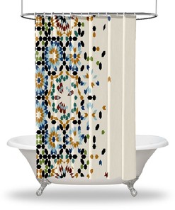 Ethnic Art Printed Shower Curtain With Geometric Design For Your Bathtub.