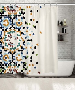 Ethnic Art Printed Shower Curtain With Geometric Design For Your Bathtub.
