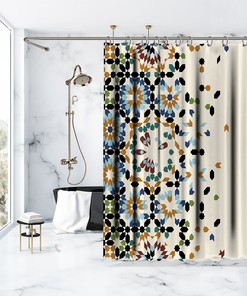 Ethnic Art Printed Shower Curtain With Geometric Design For Your Bathtub.