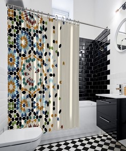 Ethnic Art Printed Shower Curtain With Geometric Design For Your Bathtub.