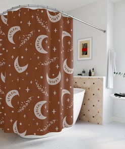 Ethnic Bohemian Floral And Celestial Boho Moon Shower Curtain With Custom Nature Print For Personalized Bathroom Decor