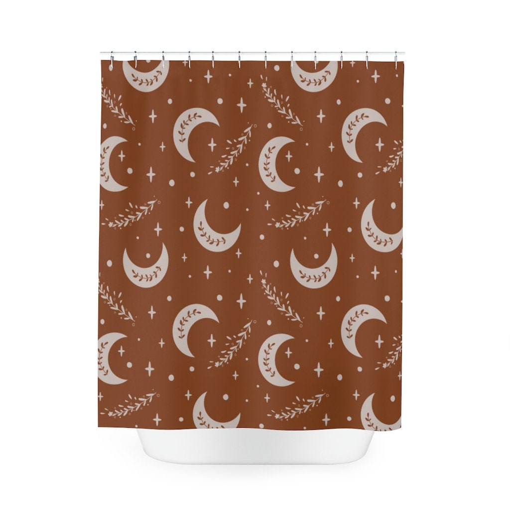 Ethnic Bohemian Floral And Celestial Boho Moon Shower Curtain With Custom Nature Print For Personalized Bathroom Decor - Image 2