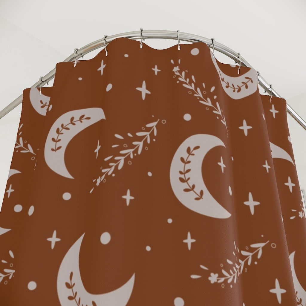 Ethnic Bohemian Floral And Celestial Boho Moon Shower Curtain With Custom Nature Print For Personalized Bathroom Decor - Image 3
