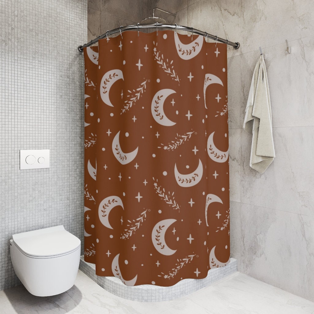 Ethnic Bohemian Floral And Celestial Boho Moon Shower Curtain With Custom Nature Print For Personalized Bathroom Decor - Image 4