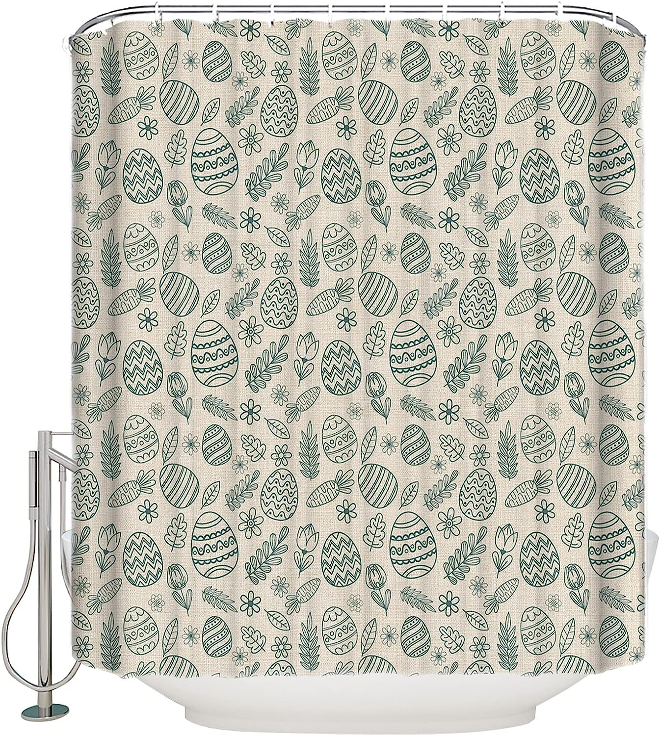 Ethnic Boho Easter Shower Curtain - LB Stall Bunny Eggs Floral Rustic Burlap Bathtub Curtainses