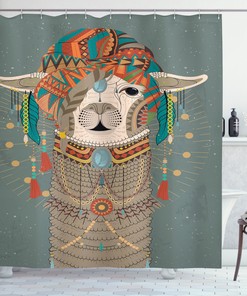 Ethnic Clothing Llama Shower Curtain - Tribal Animal Print Bathroom Decor
