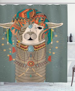 Ethnic Clothing Llama Shower Curtain - Tribal Animal Print Bathroom Decor