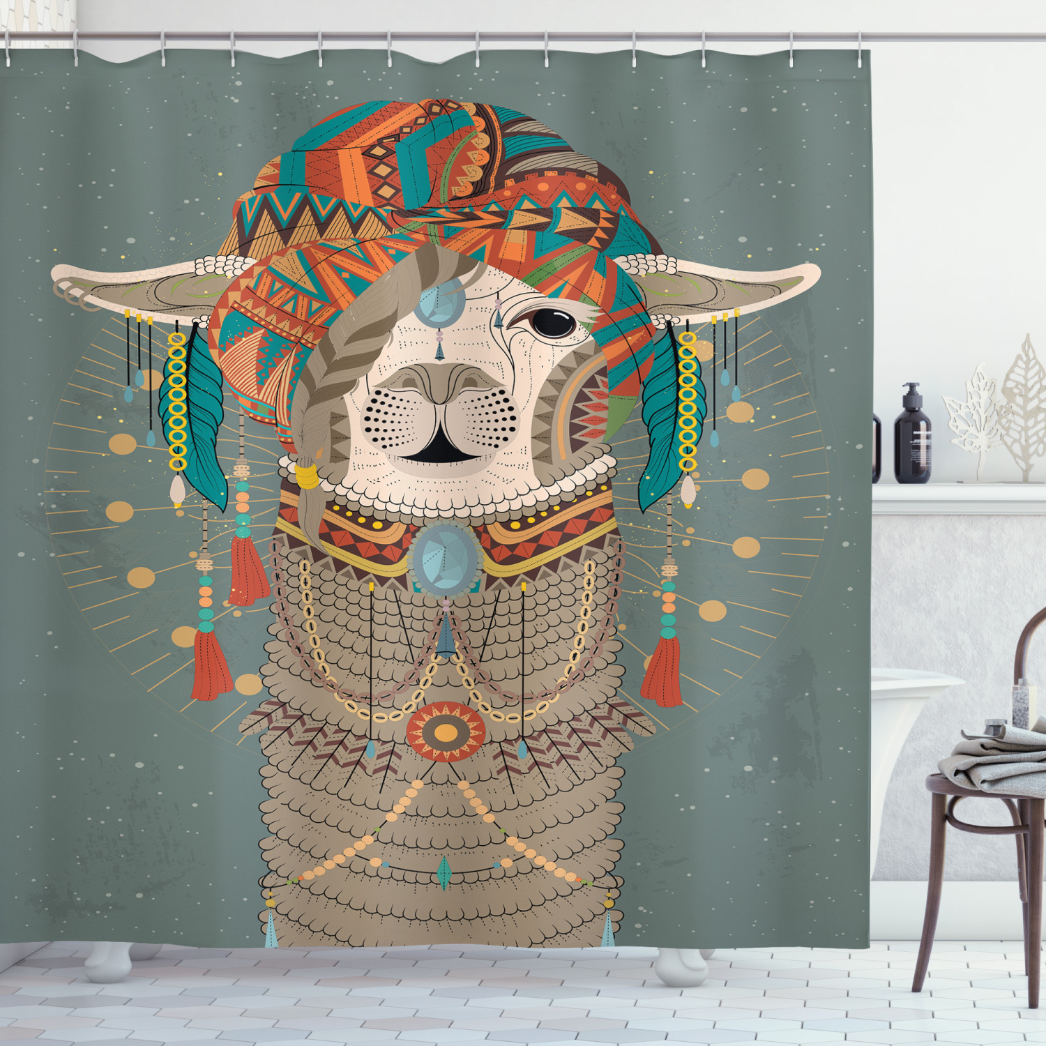 Ethnic Clothing Llama Shower Curtain - Tribal Animal Print Bathroom Decor