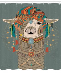 Ethnic Clothing Llama Shower Curtain - Tribal Animal Print Bathroom Decor