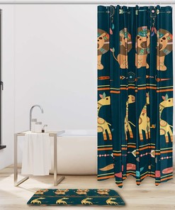 Ethnic Lion and Giraffe Shower Curtain for Unique Bathroom Decor