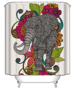 Ethnic Oval Motifs Elephant Shower Curtain Print For Your Bathroom
