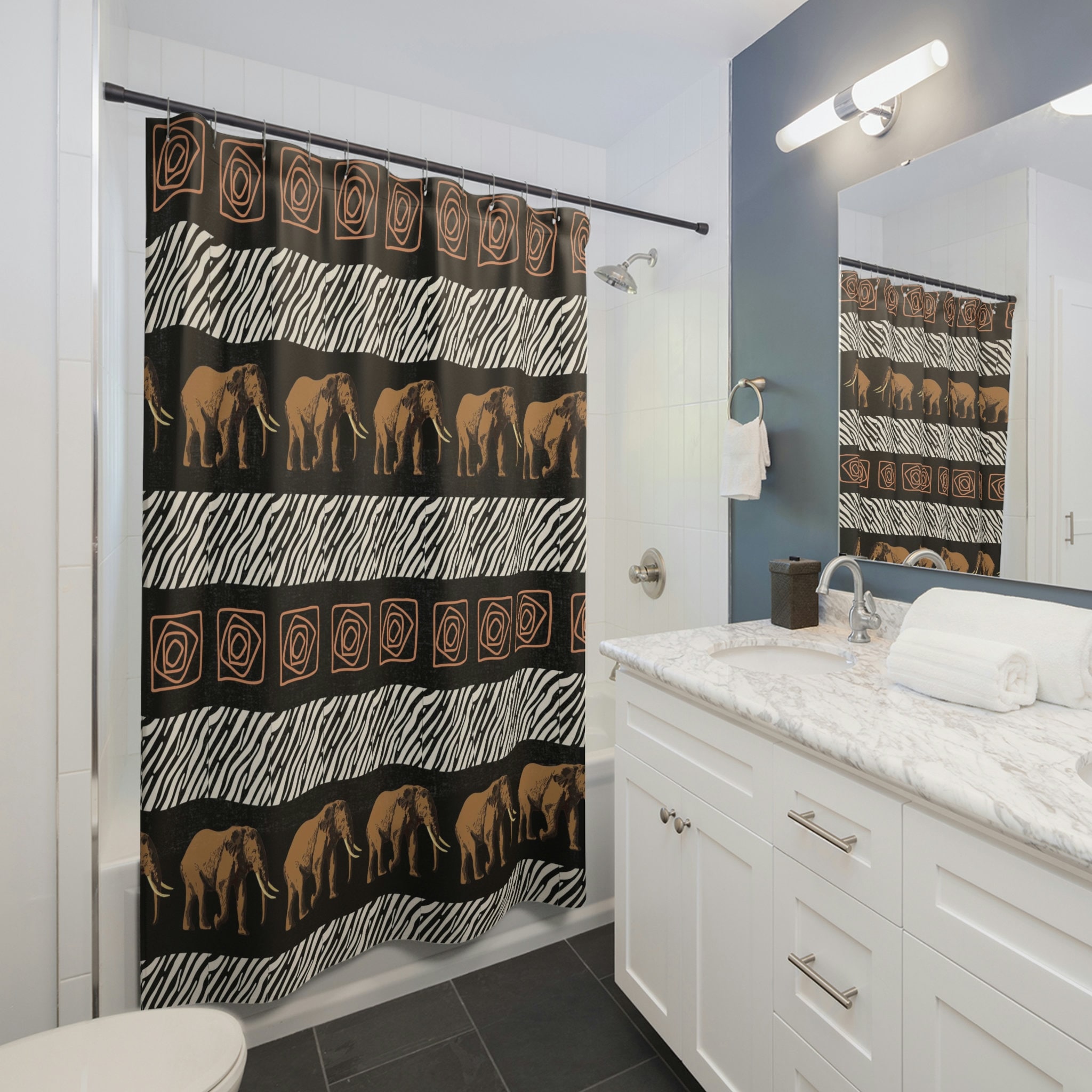 Ethnic Safari African Style Elephant Boho Shower Curtain For Bathroom Decor Gift
