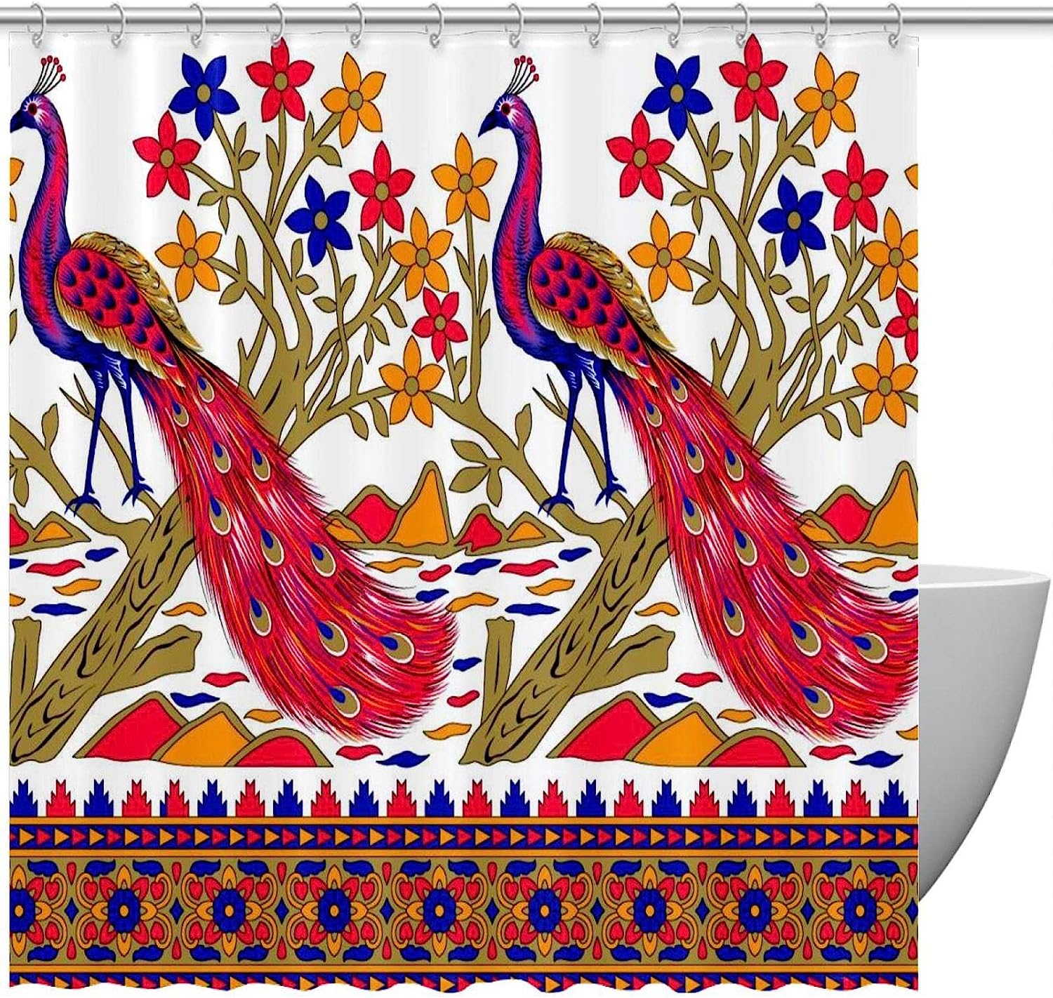 Ethnic Style Bird Peacock Luxury Shower Curtain for Bathroom Decor