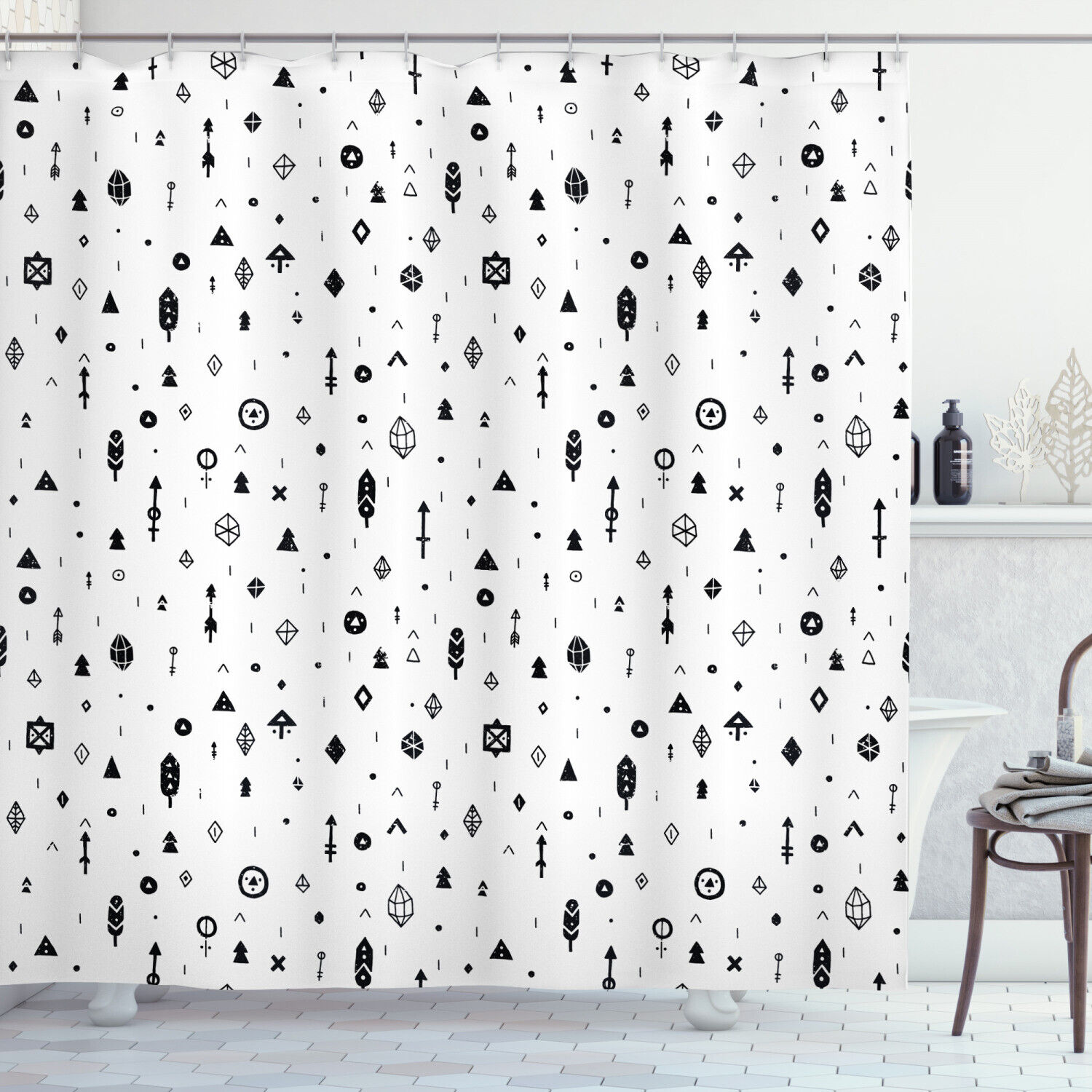 Ethnic Sun Face Moon Print Tribal Shower Curtain for Bathroom