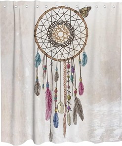 Ethnic Tribal Dreamcatcher and Feather Art Printed Shower Curtain for Inspirational Bathroom Decor
