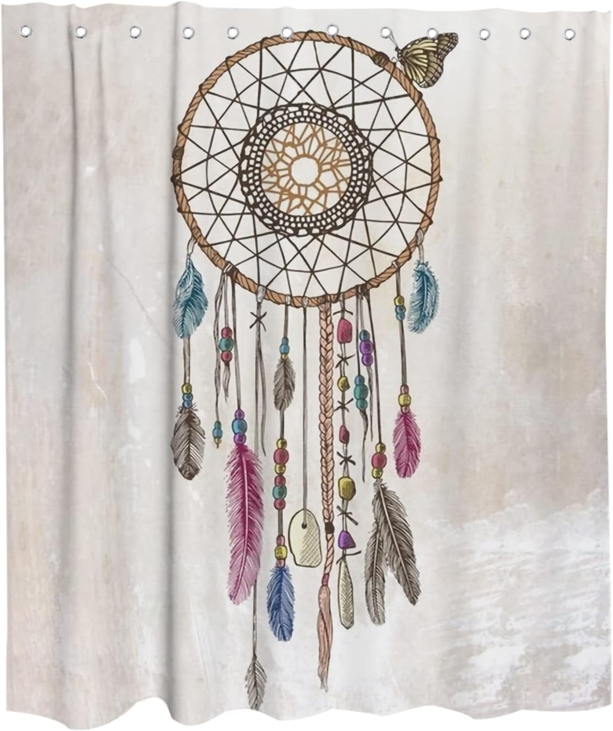 Ethnic Tribal Dreamcatcher and Feather Art Printed Shower Curtain for Inspirational Bathroom Decor