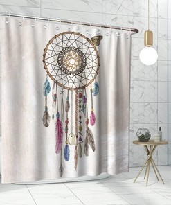 Ethnic Tribal Dreamcatcher and Feather Art Printed Shower Curtain for Inspirational Bathroom Decor