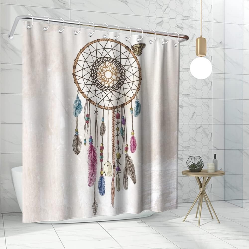 Ethnic Tribal Dreamcatcher and Feather Art Printed Shower Curtain for Inspirational Bathroom Decor