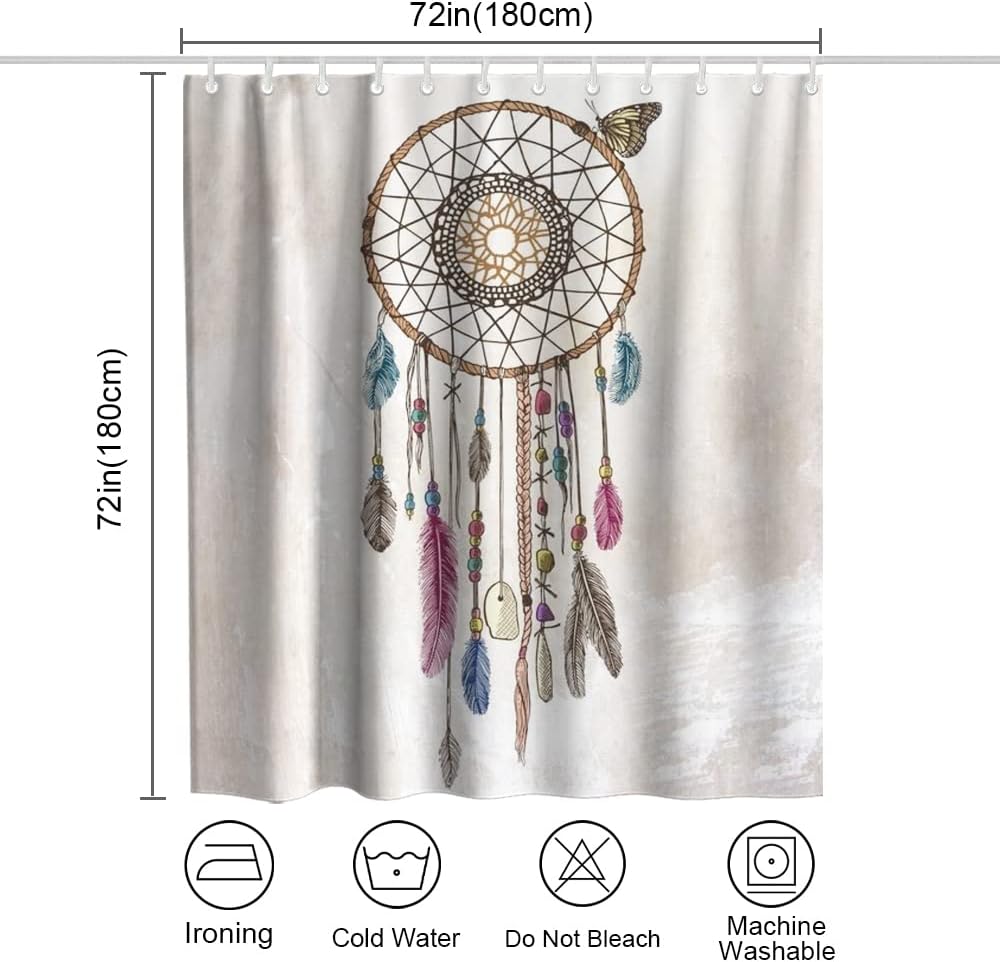 Ethnic Tribal Dreamcatcher and Feather Art Printed Shower Curtain for Inspirational Bathroom Decor