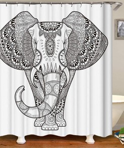 Ethnic Tribal Hippie Boho Decor Elephant Fabric Shower Curtain In White