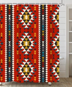 Ethnic Tribal Vintage Navajo America Southwestern Boho Retro Red Orange Geometric TENVSIN Aztec Shower Curtain
