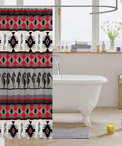 Ethnic Tribe Arrow Aztec Shower Curtain with Seahorse Print for Coastal Bathroom Decor
