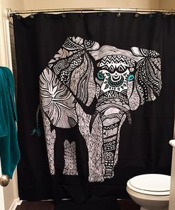 Ethnical Bohemian Bath Curtain with Tribal Wild Animal Print for Bathtub