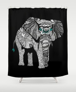 Ethnical Bohemian Bath Curtain with Tribal Wild Animal Print for Bathtub