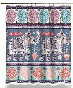 Ethnical Print Mandala Elephant Shower Curtain In Pink And Purple For Boho Bathroom Decor And Modern Style Home Decor