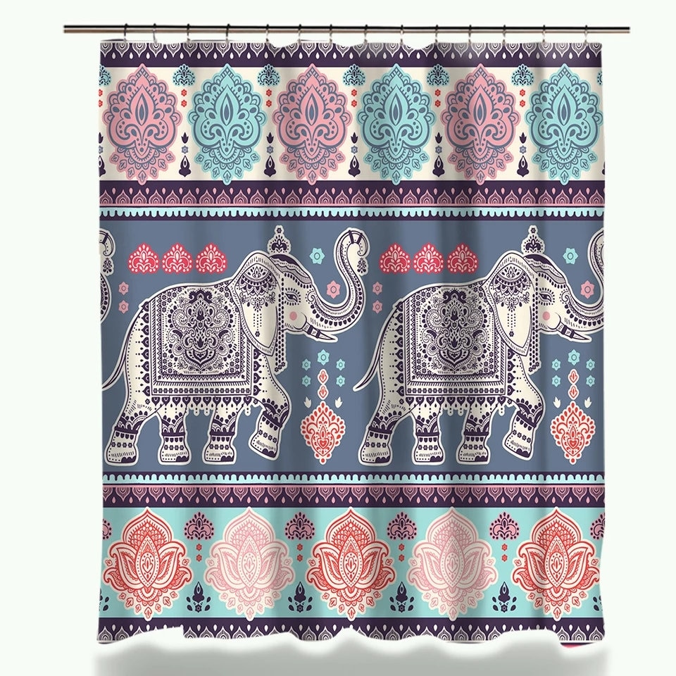 Ethnical Print Mandala Elephant Shower Curtain In Pink And Purple For Boho Bathroom Decor And Modern Style Home Decor