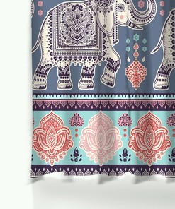Ethnical Print Mandala Elephant Shower Curtain In Pink And Purple For Boho Bathroom Decor And Modern Style Home Decor
