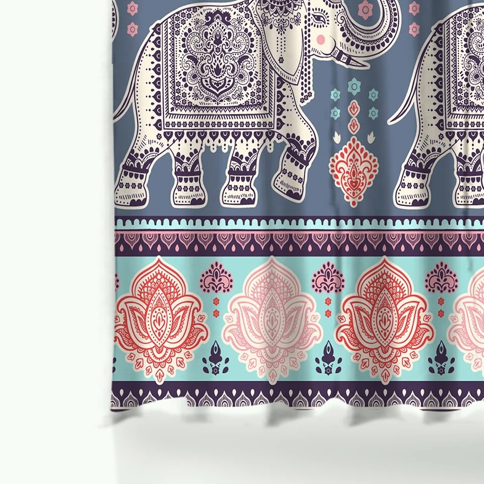 Ethnical Print Mandala Elephant Shower Curtain In Pink And Purple For Boho Bathroom Decor And Modern Style Home Decor