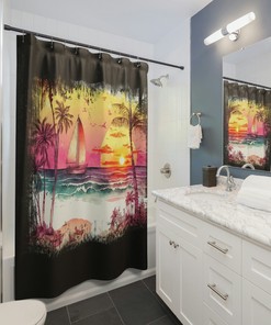 Etsy Home Decor Beach Sunset Shower Curtain For A Unique Bathroom Upgrade