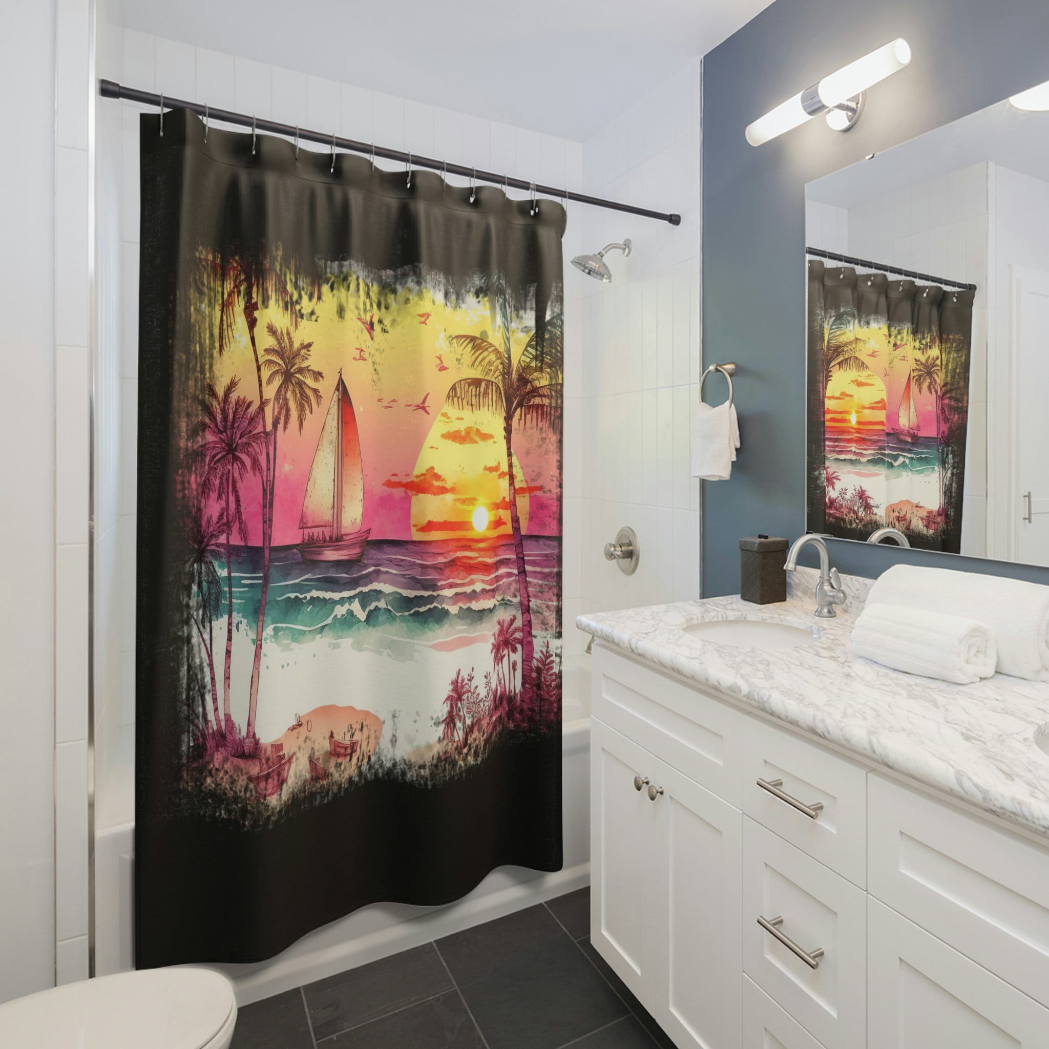 Etsy Home Decor Beach Sunset Shower Curtain For A Unique Bathroom Upgrade