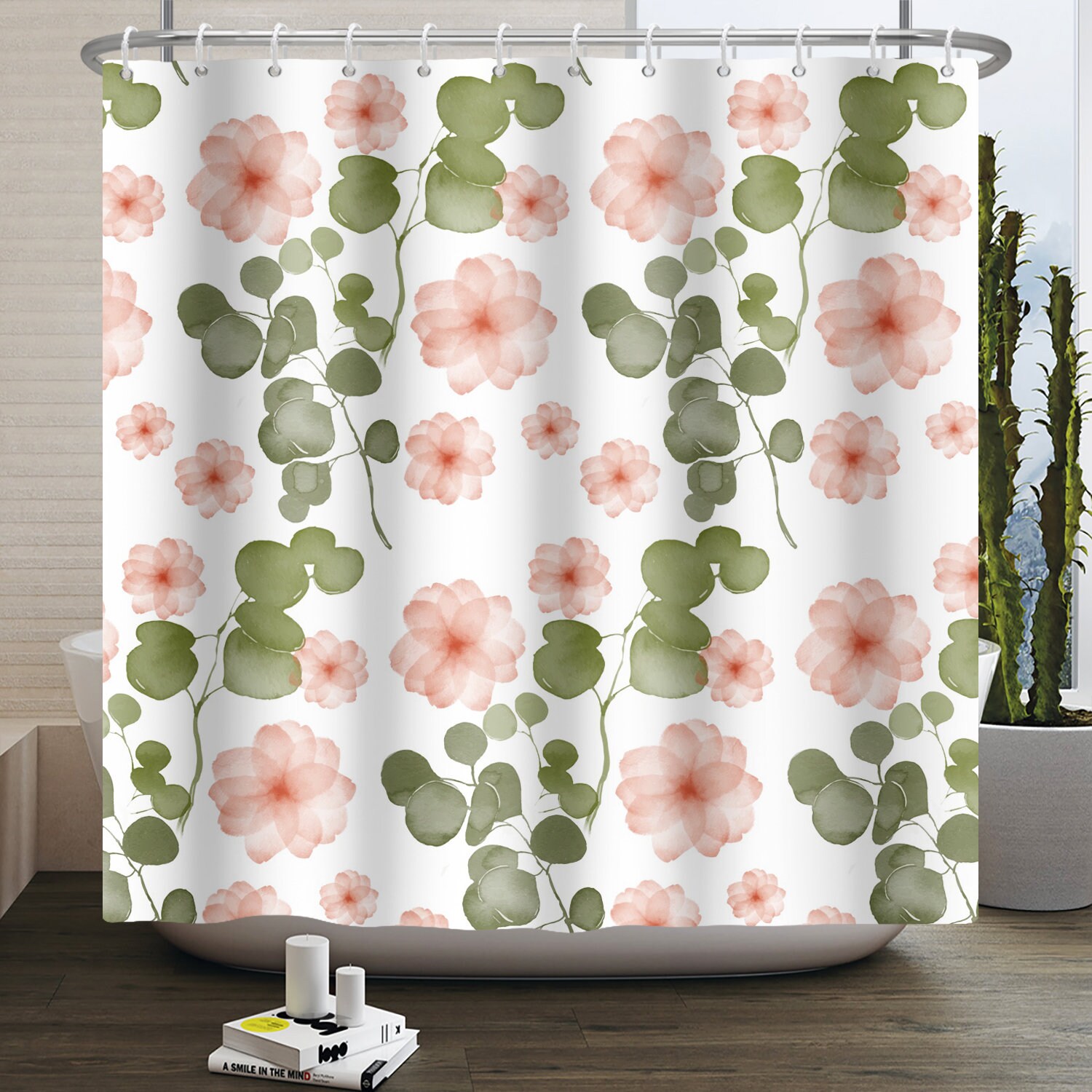 Eucalyptus And Green Leaves Plant Shower Curtain For Antique Bathroom Decor