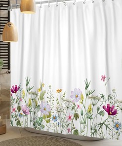 Eucalyptus Floral Shower Curtain - Waterproof Fabric Curtain For Bathroom Bathtub Decoration