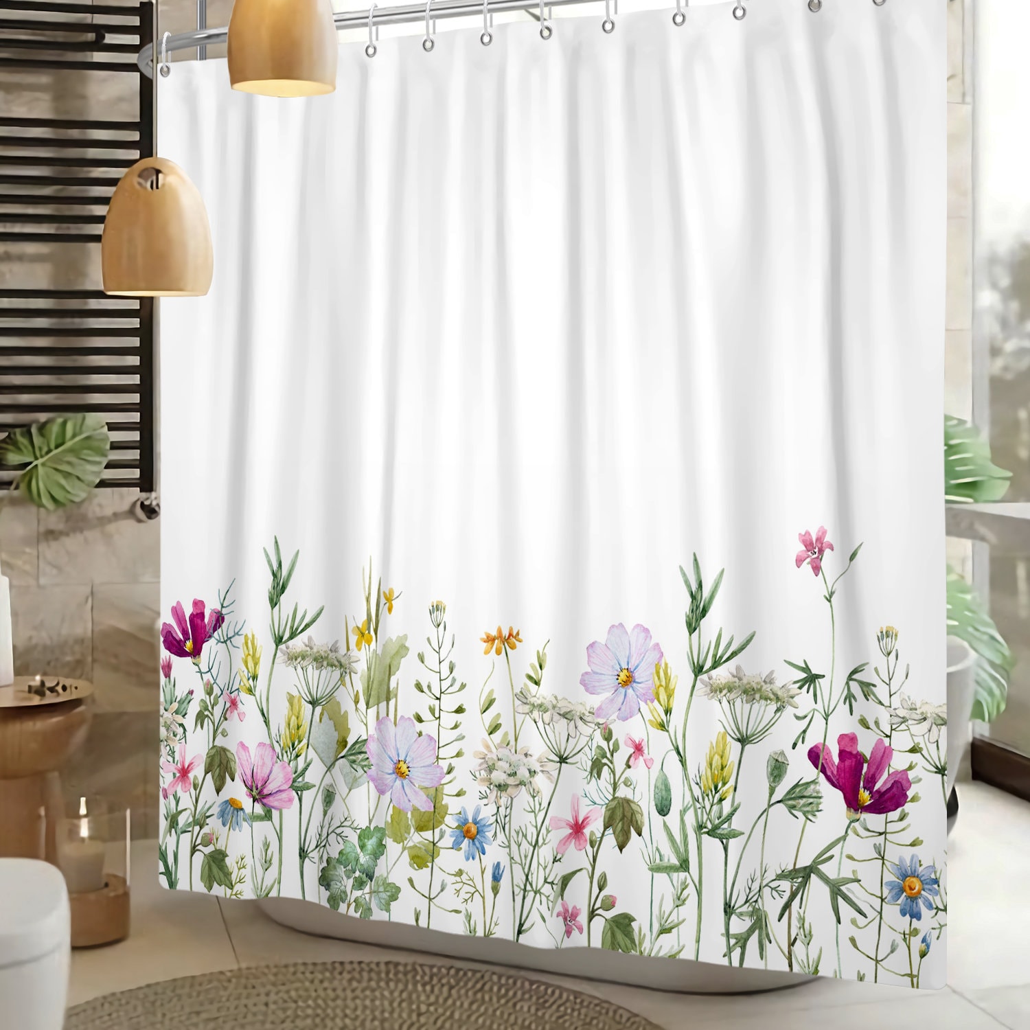 Eucalyptus Floral Shower Curtain - Waterproof Fabric Curtain For Bathroom Bathtub Decoration