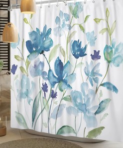 Eucalyptus Floral Shower Curtain - Waterproof Fabric Curtain For Bathroom Bathtub Decoration
