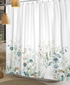 Eucalyptus Floral Shower Curtain - Waterproof Fabric Curtain For Bathroom Bathtub Decoration