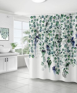Eucalyptus Leaf Print Shower Curtain, Sage Green Bathroom Decor, Plant Theme Fabric