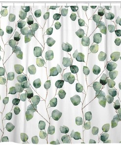 Eucalyptus Leaf Shower Curtain | Green Watercolor Floral Succulent Bathroom Decor