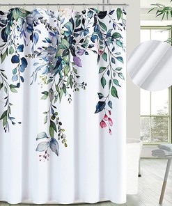 Eucalyptus Leaf and Floral Shower Curtain, Naturoom Fabric Design for a Spring Bathroom 