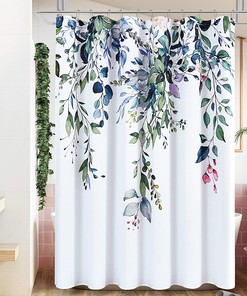Eucalyptus Leaf and Floral Shower Curtain, Naturoom Fabric Design for a Spring Bathroom