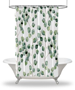 Eucalyptus Leaves Artwork Printed Shower Curtain For Elegant Bathroom Decor