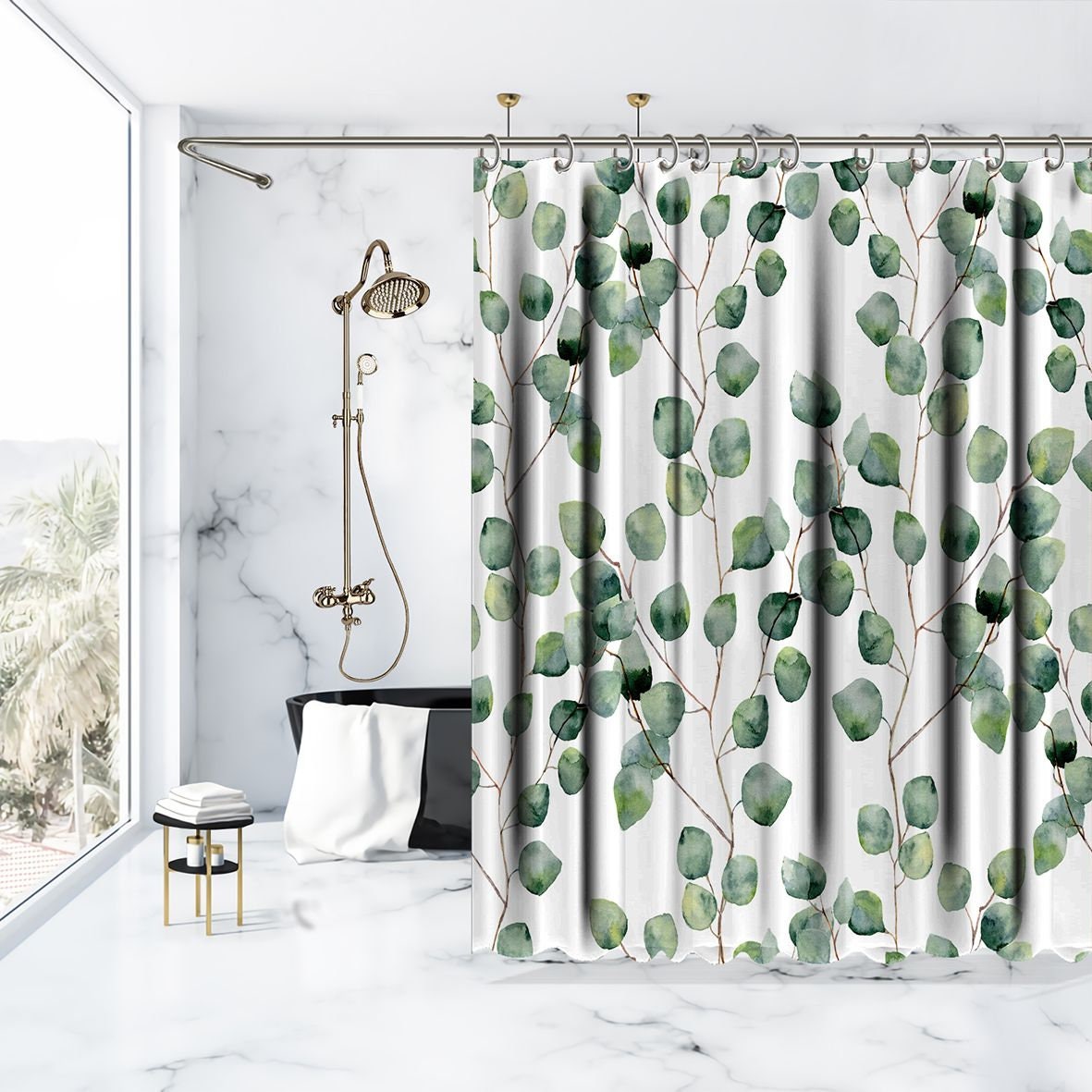 Eucalyptus Leaves Artwork Printed Shower Curtain For Elegant Bathroom Decor - Image 3
