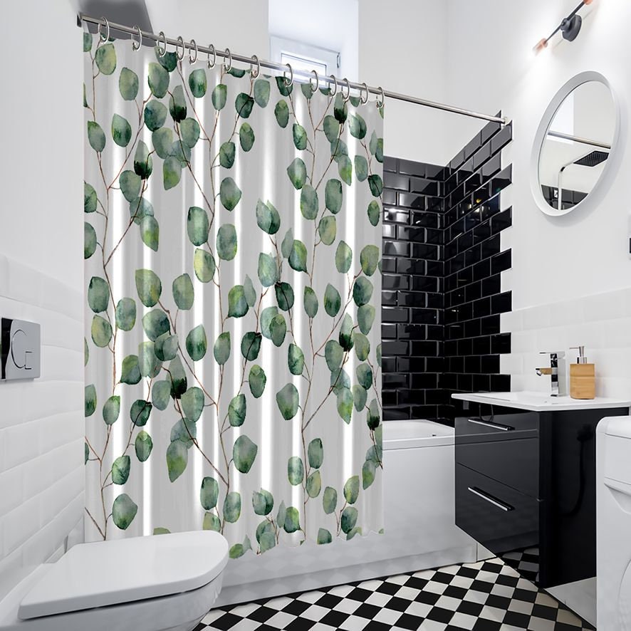 Eucalyptus Leaves Artwork Printed Shower Curtain For Elegant Bathroom Decor - Image 4