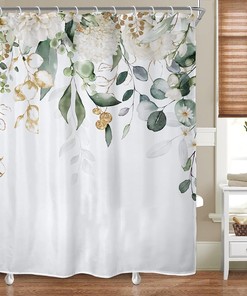Eucalyptus Leaves Botanical Print Shower Curtain for Bathroom Decor by Riyidecor