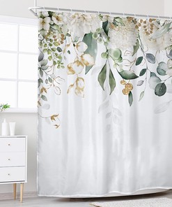 Eucalyptus Leaves Botanical Print Shower Curtain for Bathroom Decor by Riyidecor