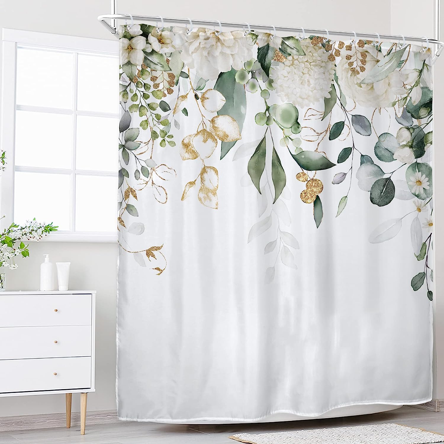 Eucalyptus Leaves Botanical Print Shower Curtain for Bathroom Decor by Riyidecor