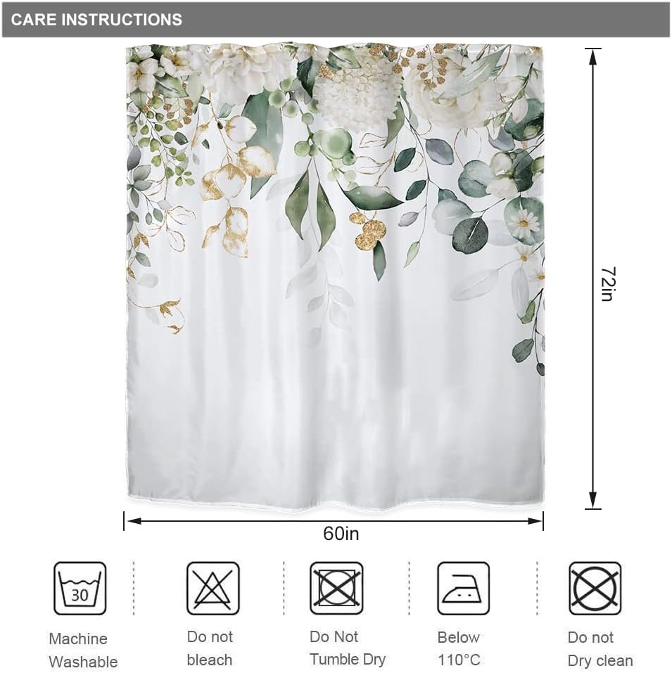 Eucalyptus Leaves Botanical Print Shower Curtain for Bathroom Decor by Riyidecor